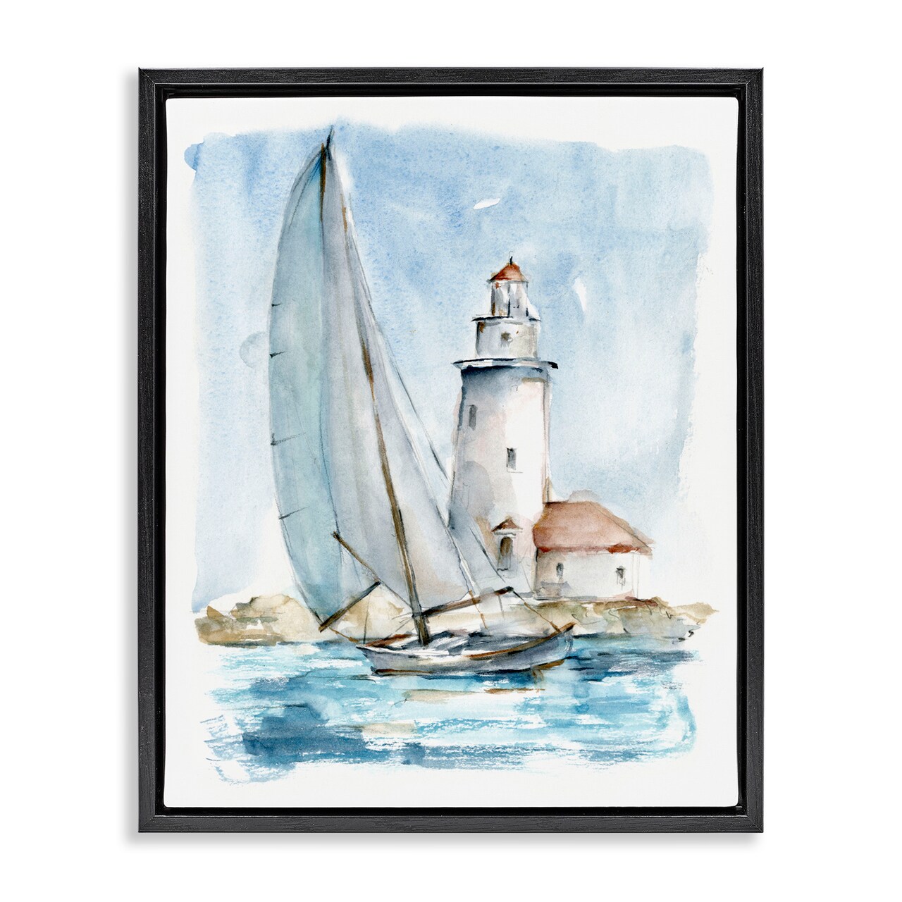 Stupell Industries Nautical Sailboat & Lighthouse Framed Floater Canvas Wall Art